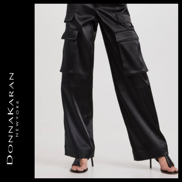 Donna Karan Pants - NWOT Donna Karan High Waist Satin Cargo Wide Leg Pants